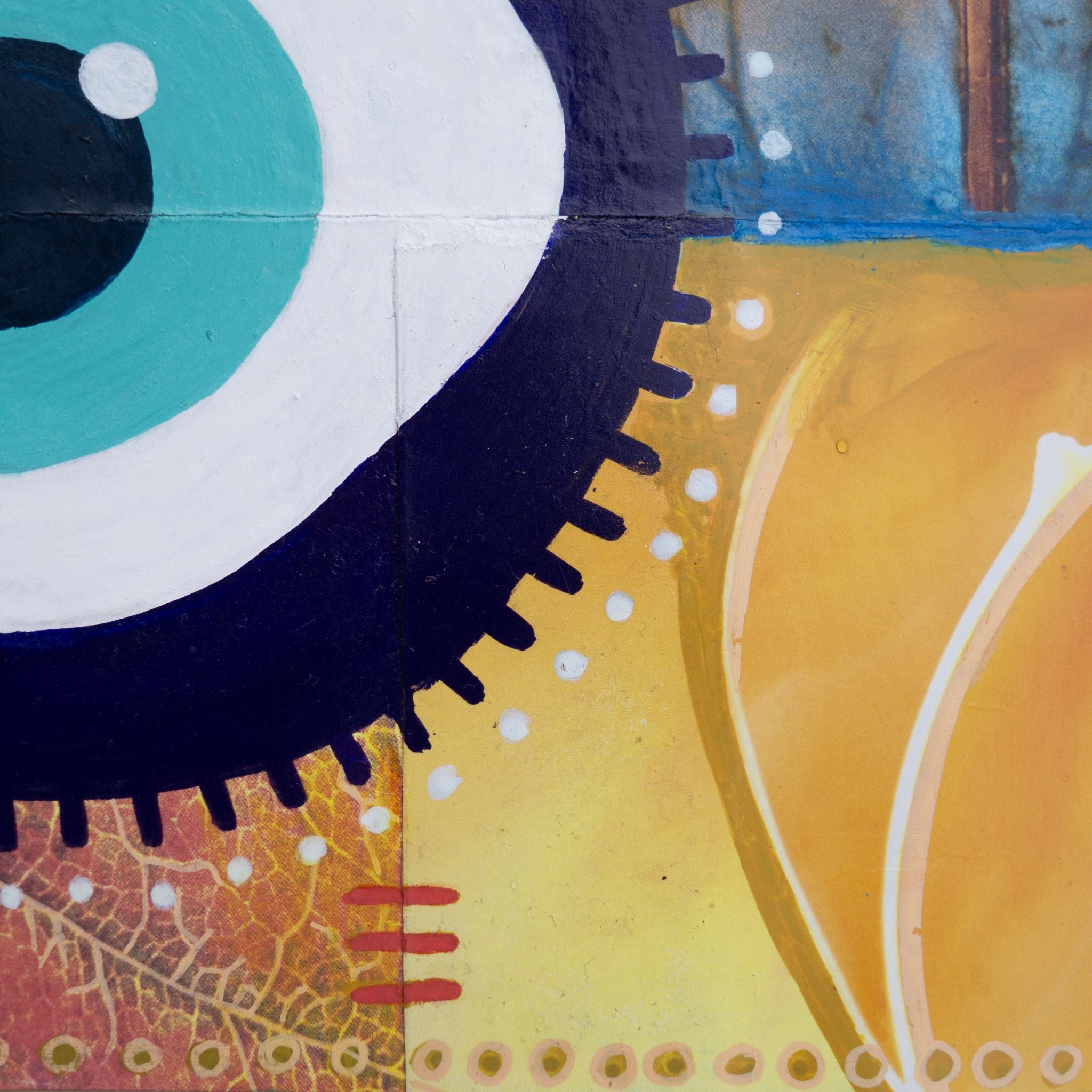 Detail of a colorful abstract mixed media collage art design with patterns